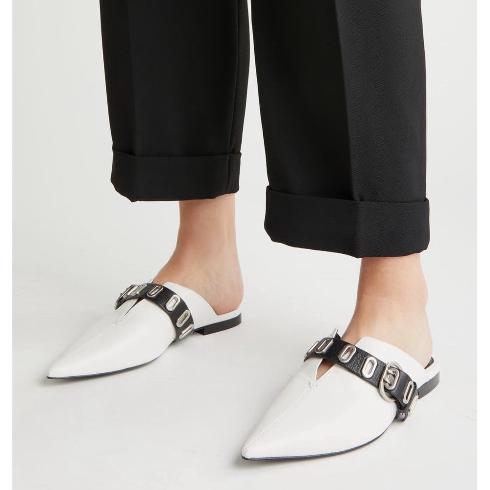 Rag & Bone Victory Womens Leather Mule Flats Sandals White Black EU 38 / US 8